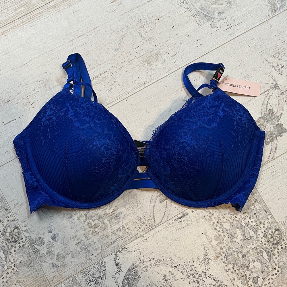 Victoria's Secret Very Sexy Royal Blue Lace Mesh Pushup Bra 36D